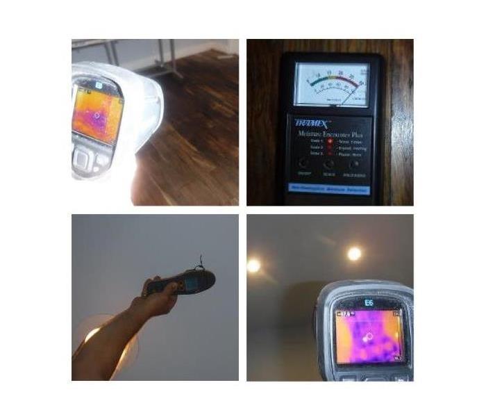 Photo shows a thermal camera and a moisture meters in action